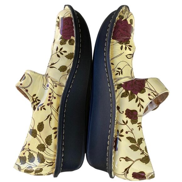 Alegria Clogs Mary Jane Strappy Floral Shoes Patent Leather Cream Green Women 41 - Picture 7 of 9